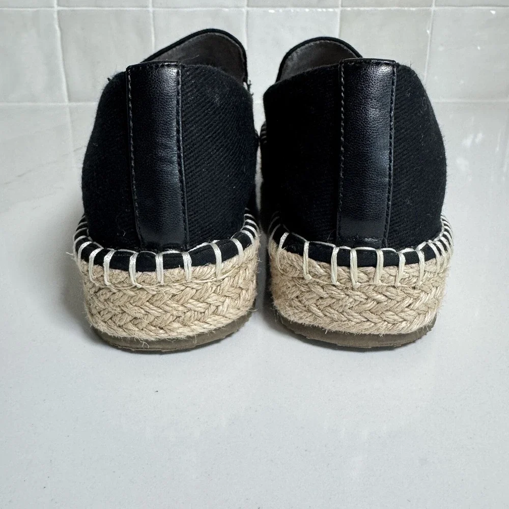 Joie Cara Espadrille Flats Women 7.5 Black Canvas Jute Slip On Shoes‎